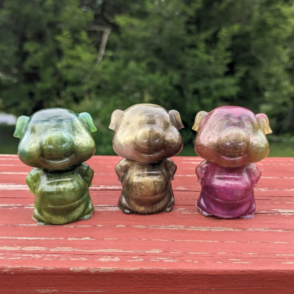 3 Little Pigs Resin Art Handmade Colorful Cute Pig Artisan Gift Piggy Easter - Picture 16 of 16